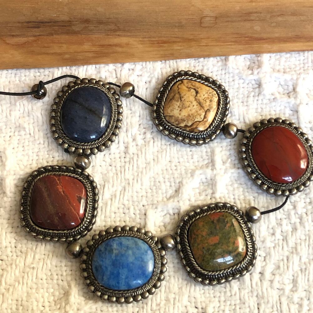 VTG Stone Cabochon Bracelet Stations For Upcycling Supplies Repair Silver-Tone‎